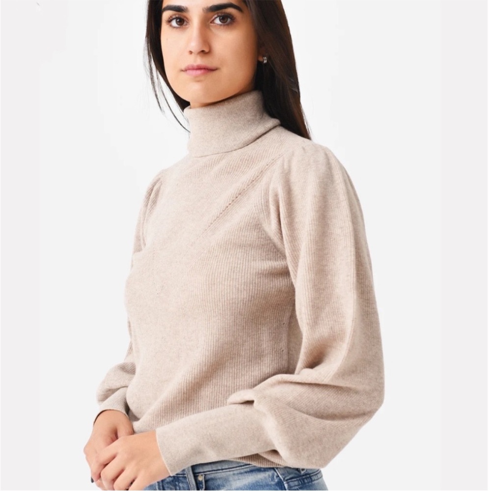 Ba&Sh Size M Eden Jumper Sweater 100% Wool Beige Turtleneck Ribbed - Picture 2 of 13